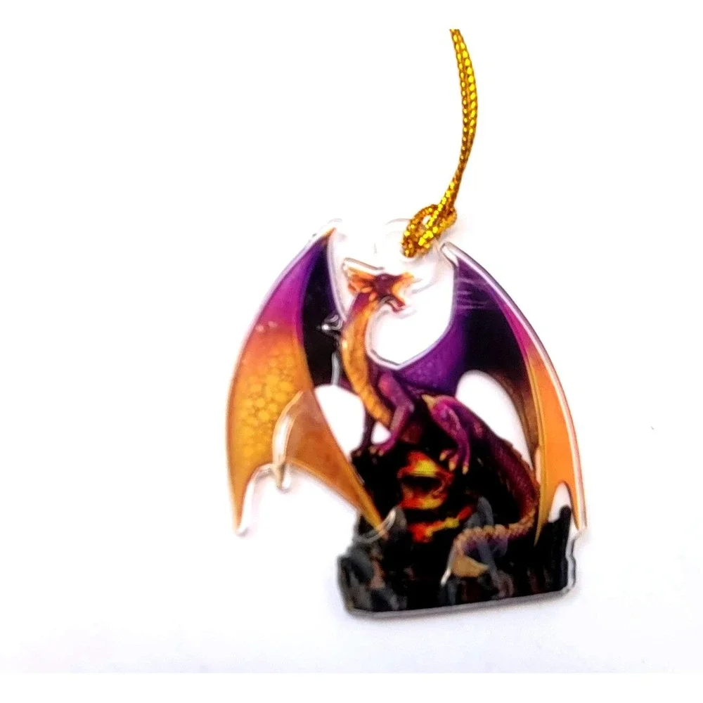 Dragon Ornament Acrylic Fantasy Mythical Purple Gold NEW